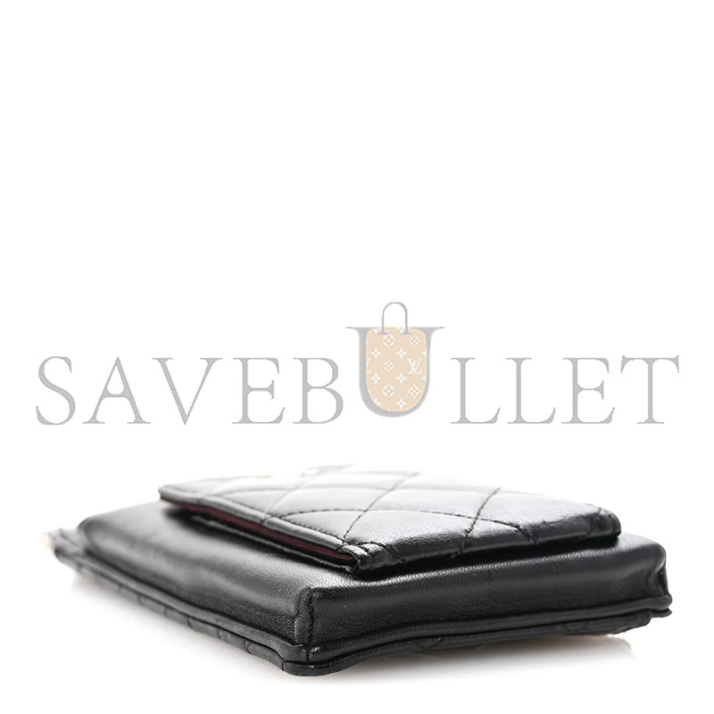 Ch**el lambskin quilted zip phone case black (18*10*3cm)